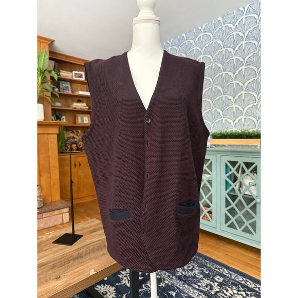 Luciano Visconti Italian Merinos Wool Maroon and Navy Wool Vest Sz. 3X - Picture 1 of 7